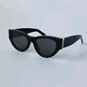 YSL Yves Saint Laurent Black Cat Eye Sunglasses Gold Logo New W Case